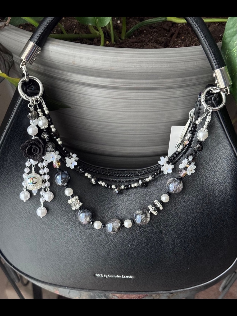 Black, White & Silver bag charm/phone charm.